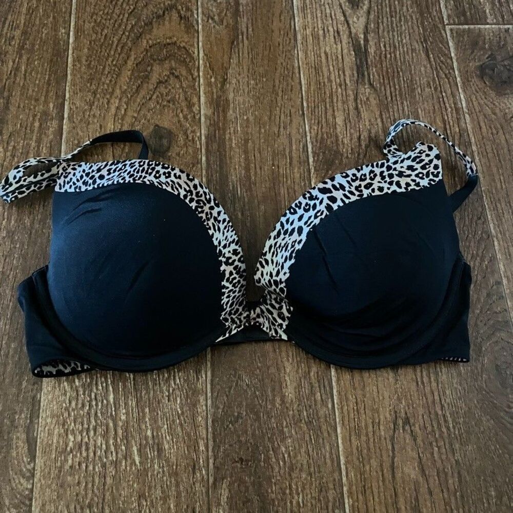 Victorias Secret Push Up Bra Black Cheetah Animal Print Size 34D